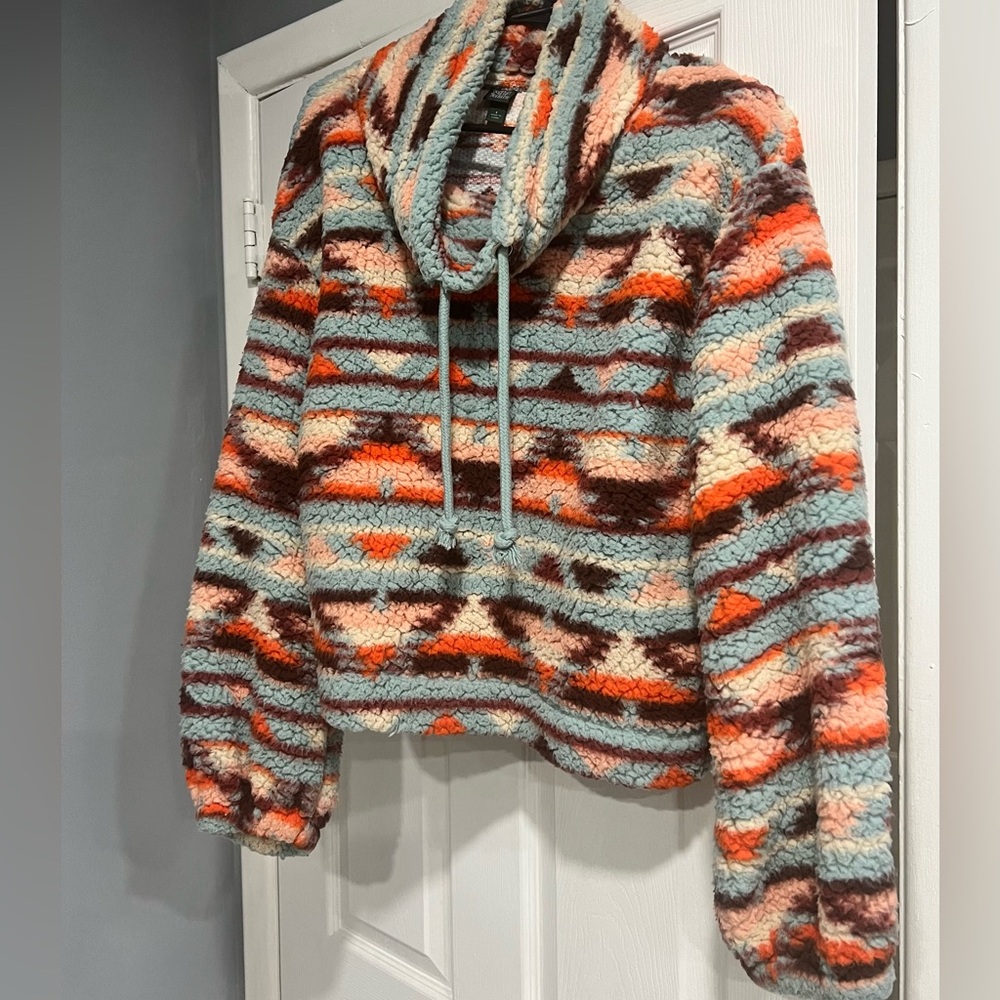 wild fable Multi-Color Plush Pullover Sweater (Blue, Orange, Brown, Cream)